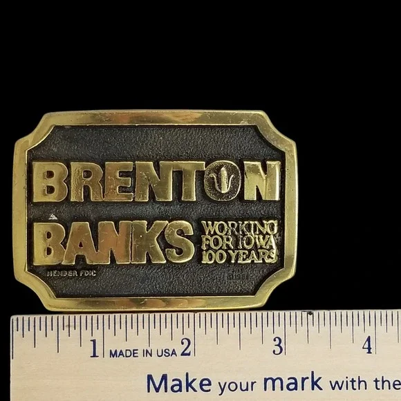Vintage Brenton Banks Brass Belt Buckle Working For Iowa 100 Years‎